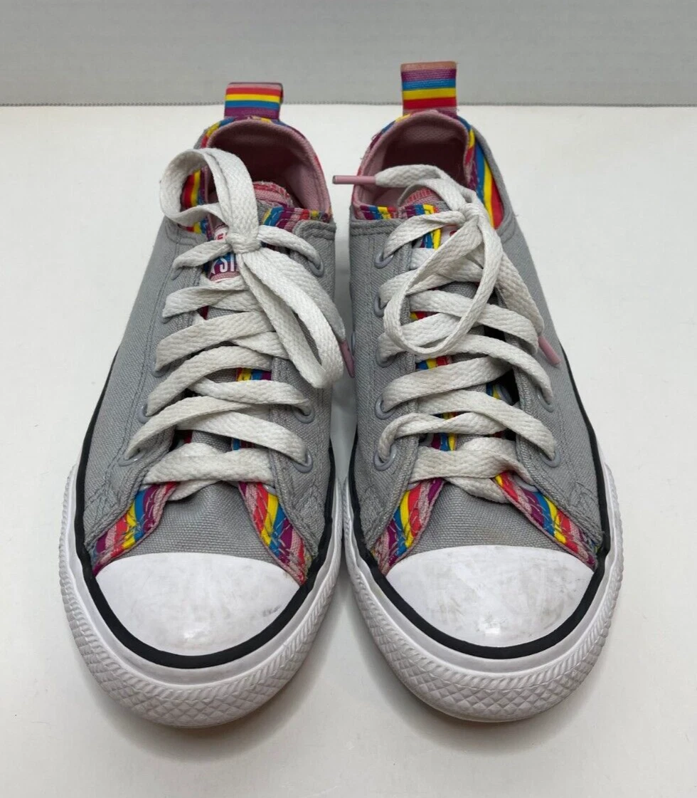 Scarpe CONVERSE Stars doppia tomaia grigio righe arcobaleno taglia 2 usate da giovani