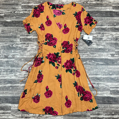 Volcom Runnin Late Floral Print Dress Womens Juniors size S Lace Up Sides NWT