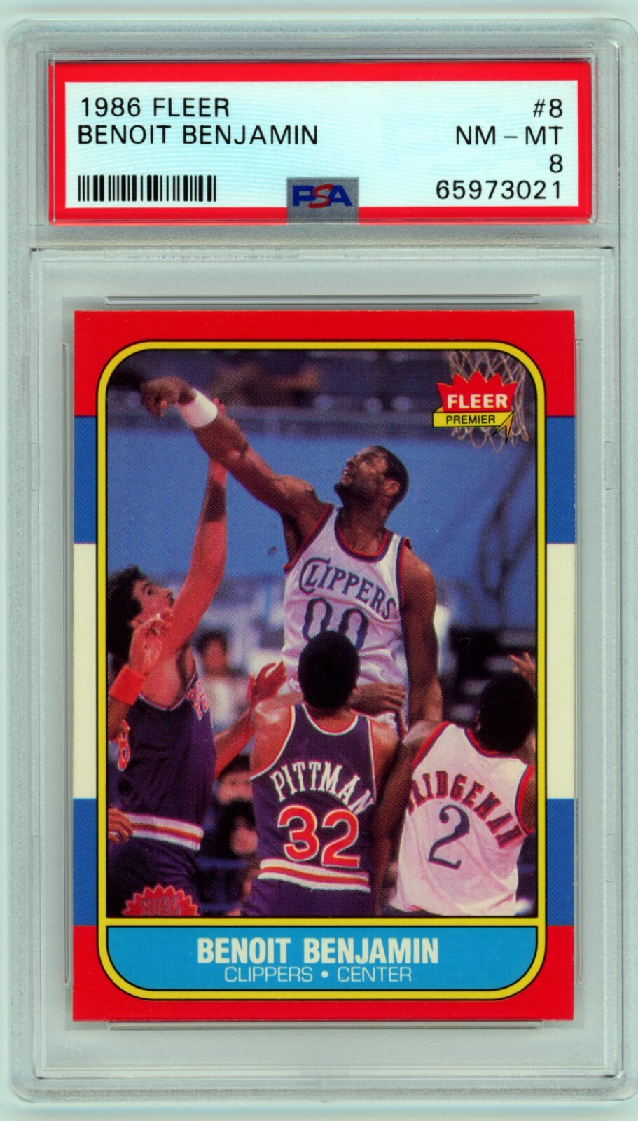 1986 Fleer #8 Benoit Benjamin Rookie Card PSA 8 NM-Mint Los Angeles Clippers