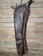 Men's Western Cowboy Chaps Handmade Basket Tooled Leather Pants Riding Chaps