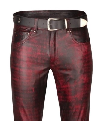 LEDERHOSE antik weinrot Lederjeans NEU leather trousers red antique  Cuir