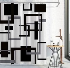 Geometric Black and White Shower Curtain Waterproof-Decoration with Hooks 72 In