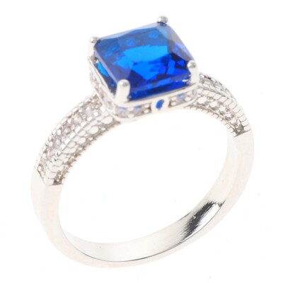 Silver Tone Copper Metal Rhodium Plated Ring With Cubic Zirconia JWZ1444-SBU6