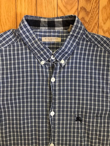 burberry brit mens sport shirt - white/blue/black - size small