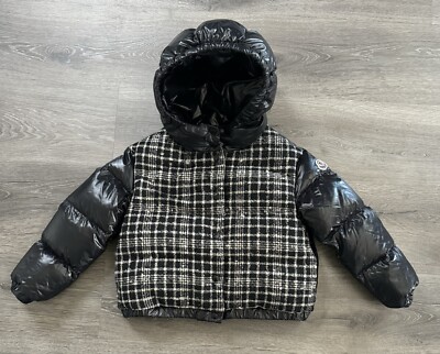 MONCLER Dale TWEED Plaid DOWN Puffer GLOSSY Jacket BLACK White 116