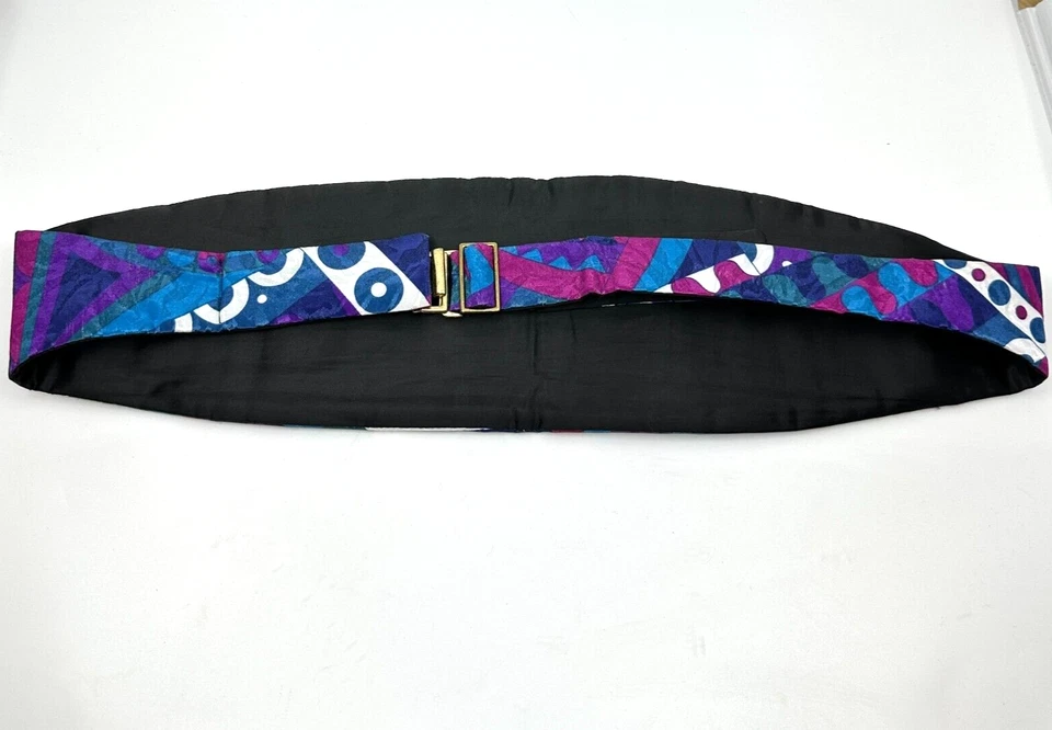 Vintage 80s 90s Satin Cummerbund One Size Purple Blue Geometric Bright Colors - Image 3 of 4