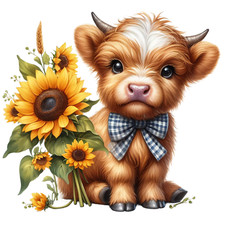 Wall Decal Sticker Sunflowers Highland Cow Wall Sticker 18X18cm Large