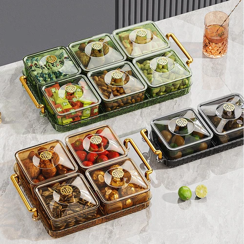 Home Food Storage Tray Dried Fruit Snack Serving Plate Candy Nuts Dish With Lid - Picture 8 of 35