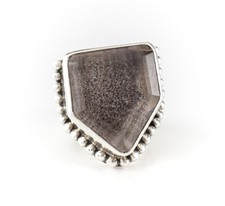 Vintage Large Quartz sterling Silver Ring size 7 beveled stone