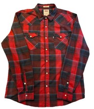 Levis Red Blue Plaid Western Cowboy Rodeo Shirt Pearl Snap Long Sleeve Size M