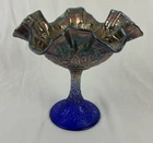 Fenton Persian Medallion Iridescent Carnival Glass 6 1/2” Ruffled Edge Compote