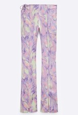 ZARA WOMAN SATIN EFFECT PRINTED PANTS HIGH WAIST SIZE - M