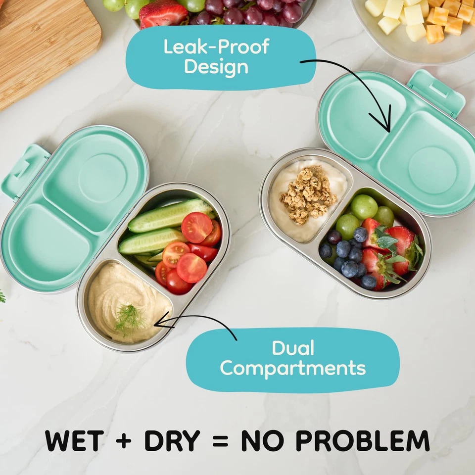 Stainless Steel Snack Container for Kids – 2 Compartment Metal Bento Box, Lea... - Image 4 of 4