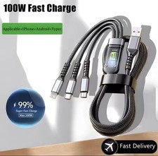 3 in 1 Fast Charging Cable USB A to USB C Micro USB 8 Pin Nylon Braided 1M UK