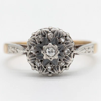 Gr. 54 - Jugendstil Diamant 0,11 ct. Gold 750/18K & Platin Damen Ring Blüte - Bild 1 von 4