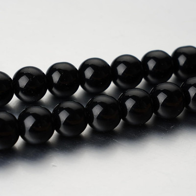 Black Glass Stone Beads Smooth round Shape Gemstone Beads for DIY Jewelry Making