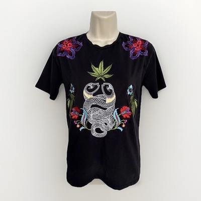 Sandro Paris Embroided Snake Mary Jane Black Floral Top Floral Tee Shirt Sz 2 M