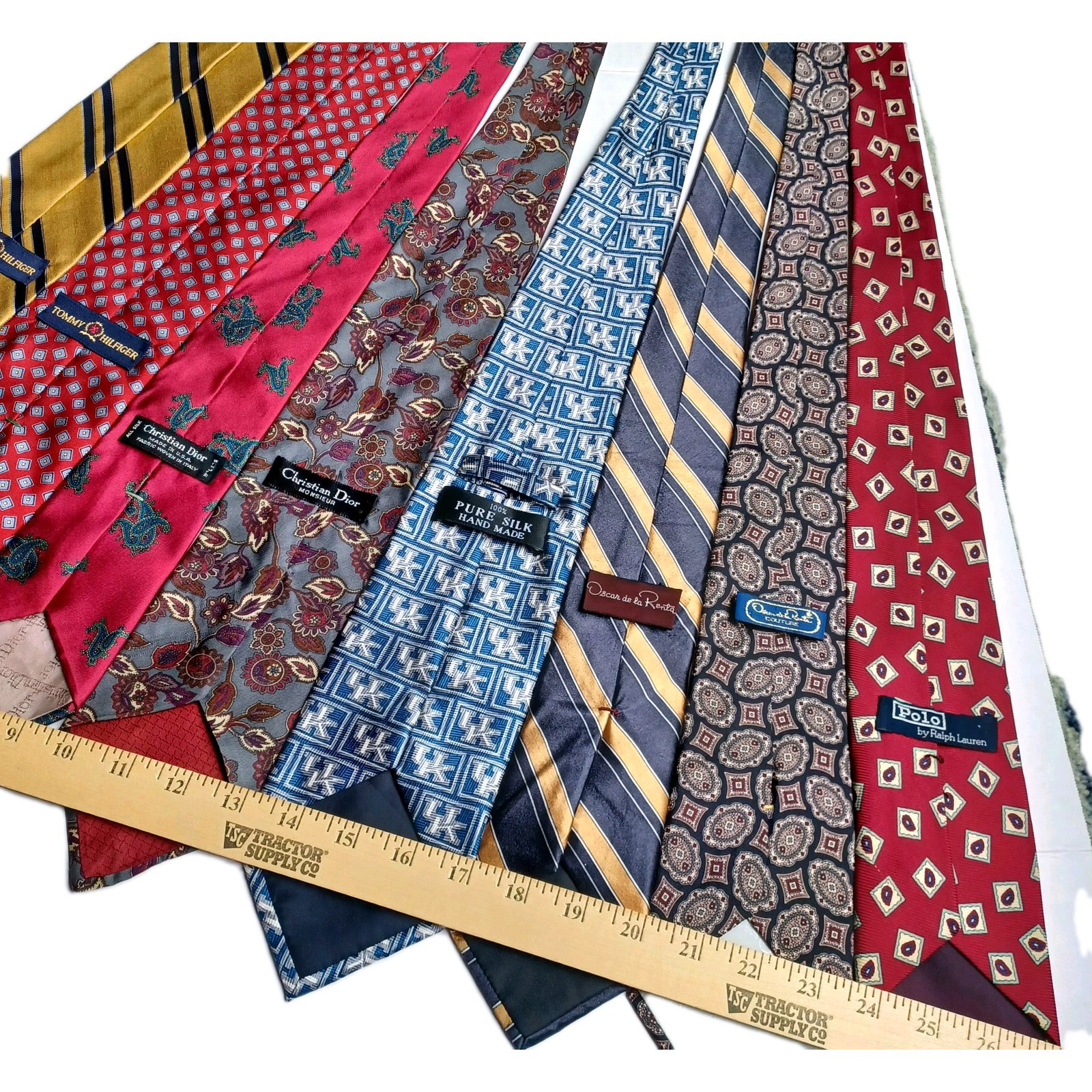 Vintage Designer Silk Tie Lot Dior Polo Oscar Hilfiger Classic Width 12pc thumbnail 8