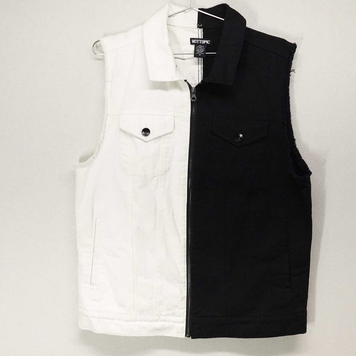 Hot Topic Vest Mens Medium Black White Rotten Skull Goth Punk