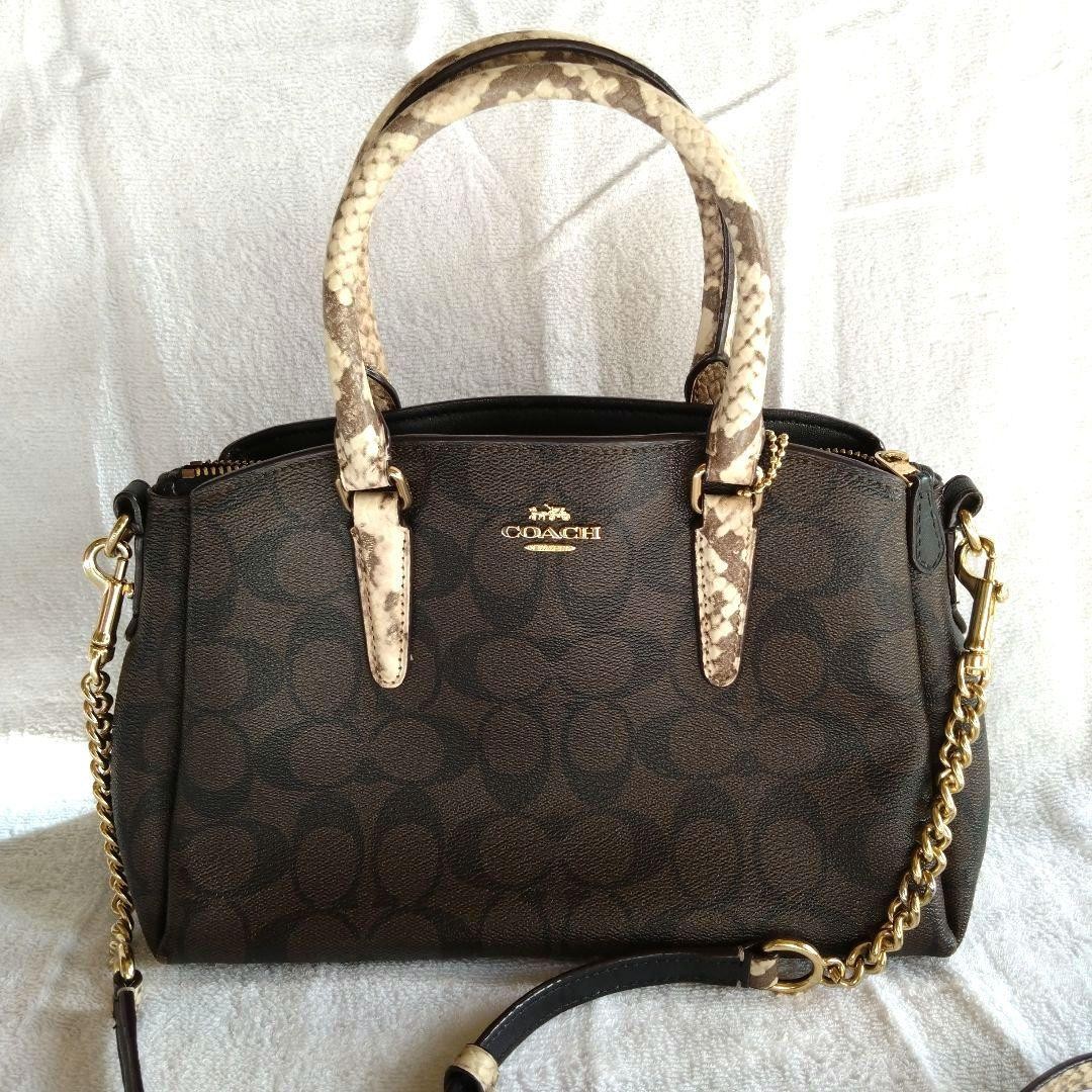 COACH Brown Python Signature Handbag Shoulder Sna… - image 2