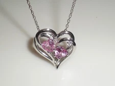 ZALES  SS Heart-Shaped Lab-Created PINK Sapphire Diamond Accent Necklace 💎 KAY