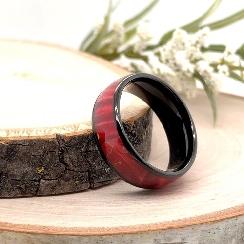 8mm Red Tungsten Ring Unisex Fire Red Resin Inlay Scratch-Resistant Wedding Band - Picture 4 of 4