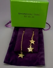 Shanghai Tang Crystal Star & Chain Dangle Earrings NIB