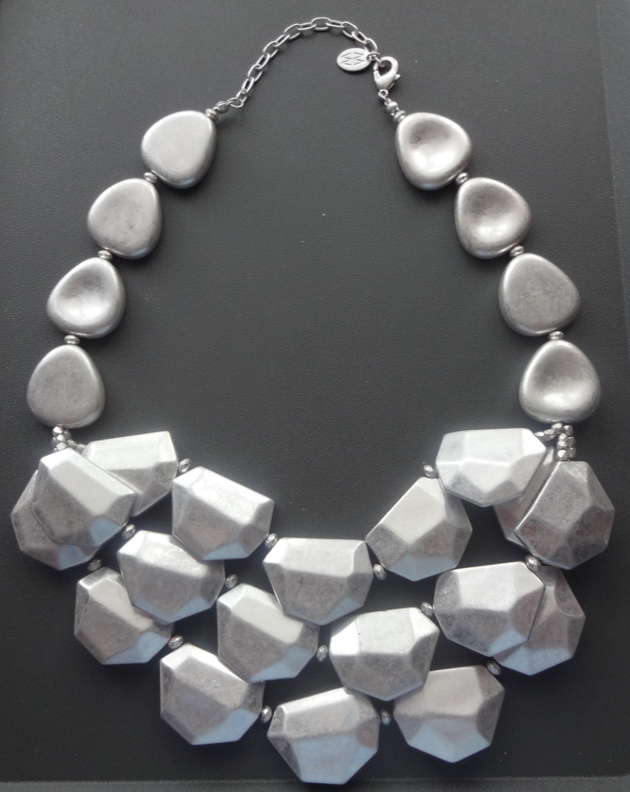 Huge Silver Tone Stone Shape Statement Stylish Ch… - image 3