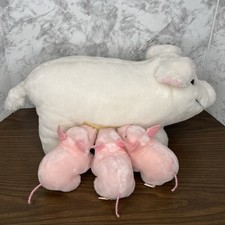 Vintage Dakin Mama Pig And 3 Baby Piglets Plush Stuffed Animal 1980 White