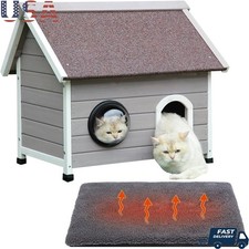 Outdoor Cat House Escape Door Self Warming Waterproof Windproof Feral Cats New