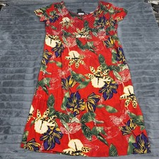 Carole Little Vintage Red Tropical Floral Smocked Rayon Midi Dress Womens 10