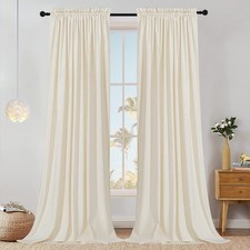 SMILETIME Ivory White 108in Long Velvet Curtains with Rod Pocket Thermal Insu...