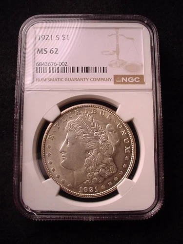 1921-S MORGAN DOLLAR PCGS CERTIFIED MS--62  WHITE  DOLLAR! #21