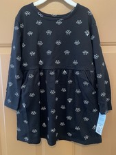 Cat  Jack Girls Black Dress with Cat's Heads Long Sleeve Size XS 4/5 NWT