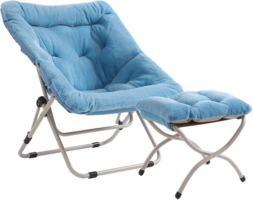 Comoda Sedia Con Piattino Con Ottomana, Sedia Pieghevole Oversize in Finta Pelli - Foto 9 di 12