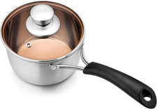 14Cm Saucepan, Professional Stainless Steel Sauce Pan with Glass Lid, Small Milk