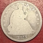 1875 Seated Liberty Silver Half Dollar. Free Shipping