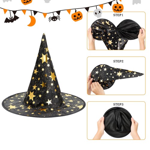 Witch Hat for Women Halloween Wizard Hat with Gold Star Party Hats for Adults... - Picture 4 of 7
