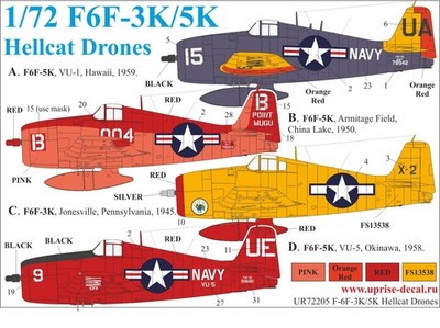 1:72 Decal Grumman F6F-3K/5K Hellcat Drones (FFA Film) - UpRise UR72205