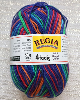 1 Skein  4-fädig Mini Ringel Color  by Regia (75% Wool/25% Nylon) Multi-Color