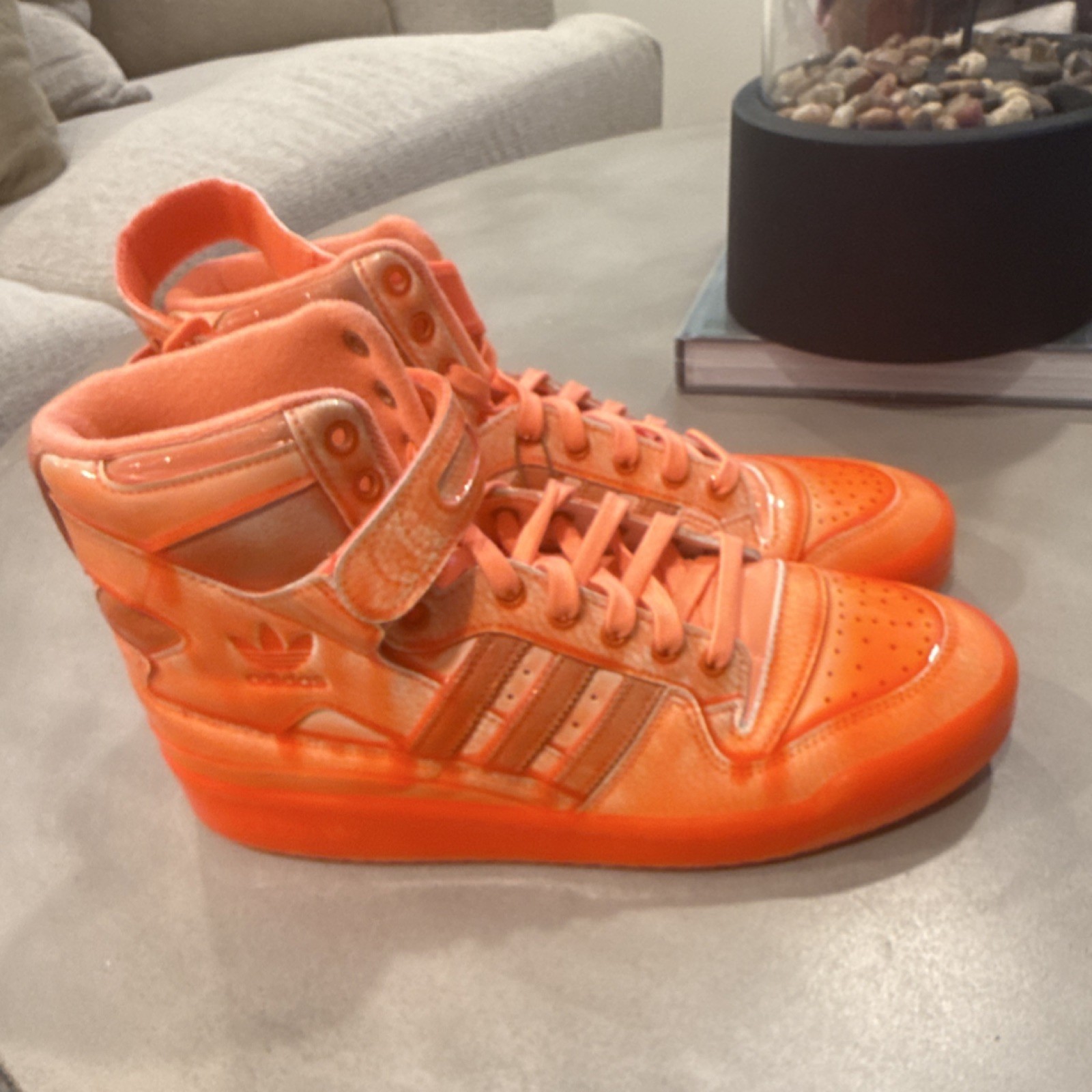 adidas Jeremy Scott Forum High Dipped Q46124 Signal Orange Patent Lace Up Men's