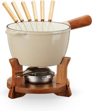 Twine Farmhouse Kitchen Enamel Cast Iron Set Cheese Melting Fondue Pot 2 Qt
