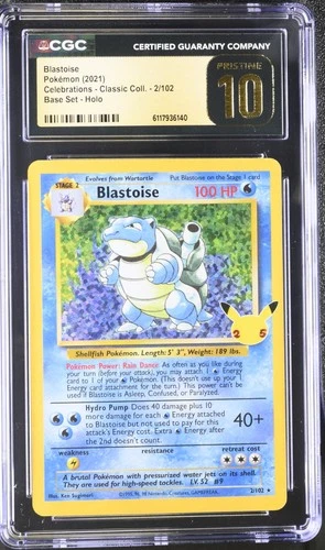 CGC 10 PRISTINE Blastoise 2021 Celebrations 2/102 Base Set Holo Pokemon Card