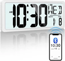 Bluetooth Time Sync Digital Wall Clock Battery Operated with 15 Inch, White 