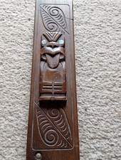 Carved Woodern Rotorua New Zealand Pencil Case with Paua Shell Eyes Vintage
