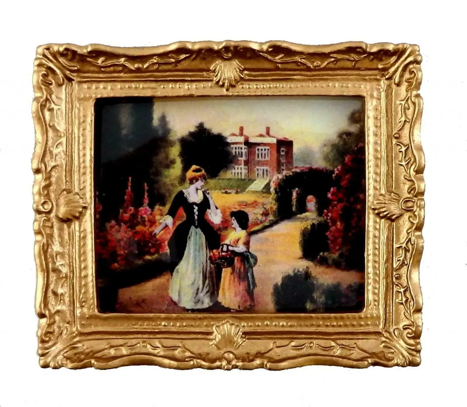 Dolls House Picture Tudor Garden Scene Gold Frame Lounge Miniature 1:12th Scale