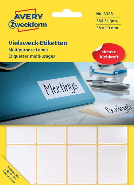 Avery Zweckform 3326 Haushaltsetiketten Selbstklebend (38 X 29 Mm, 384 Aufkleber-image