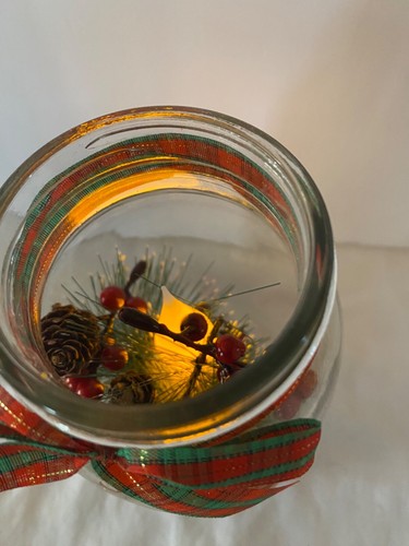 Country Christmas Lighted Mason Jar Holiday Cheer Decor Holly Centerpiece - Picture 7 of 8