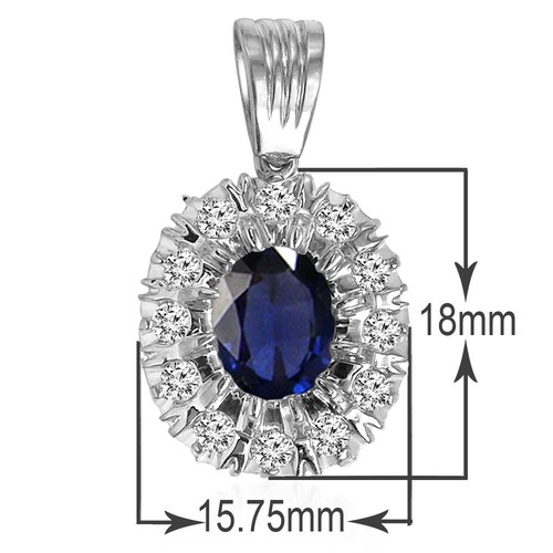 14k Solid White Gold Genuine Sapphire Diamond Pendant #P924 - Picture 3 of 4