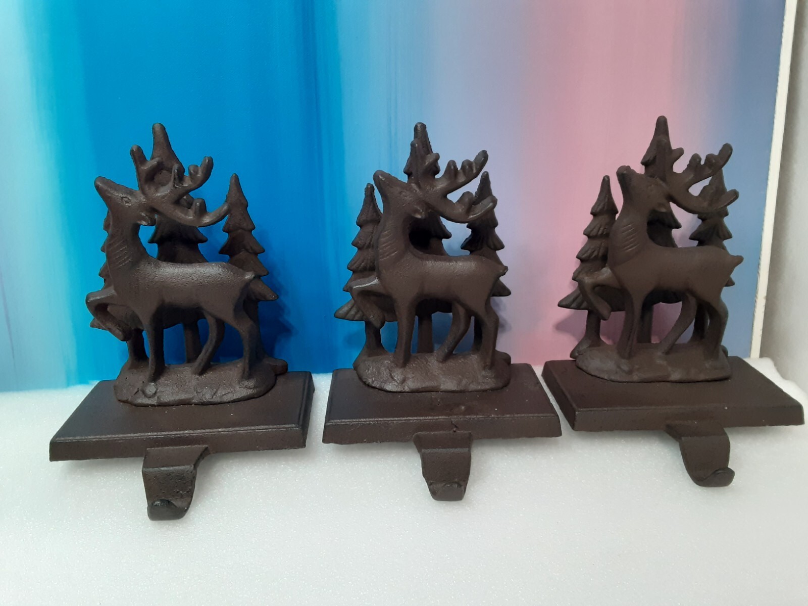 Cast Iron Reindeer Stocking Holder, Christmas stocking hanger with hook